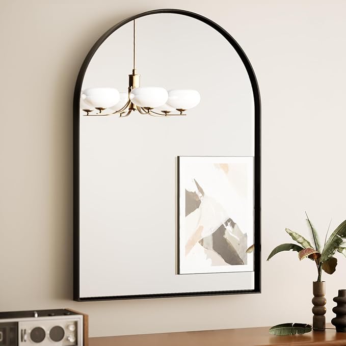 Black Arched Aluminum Mirror Bathroom with Tempered Glass