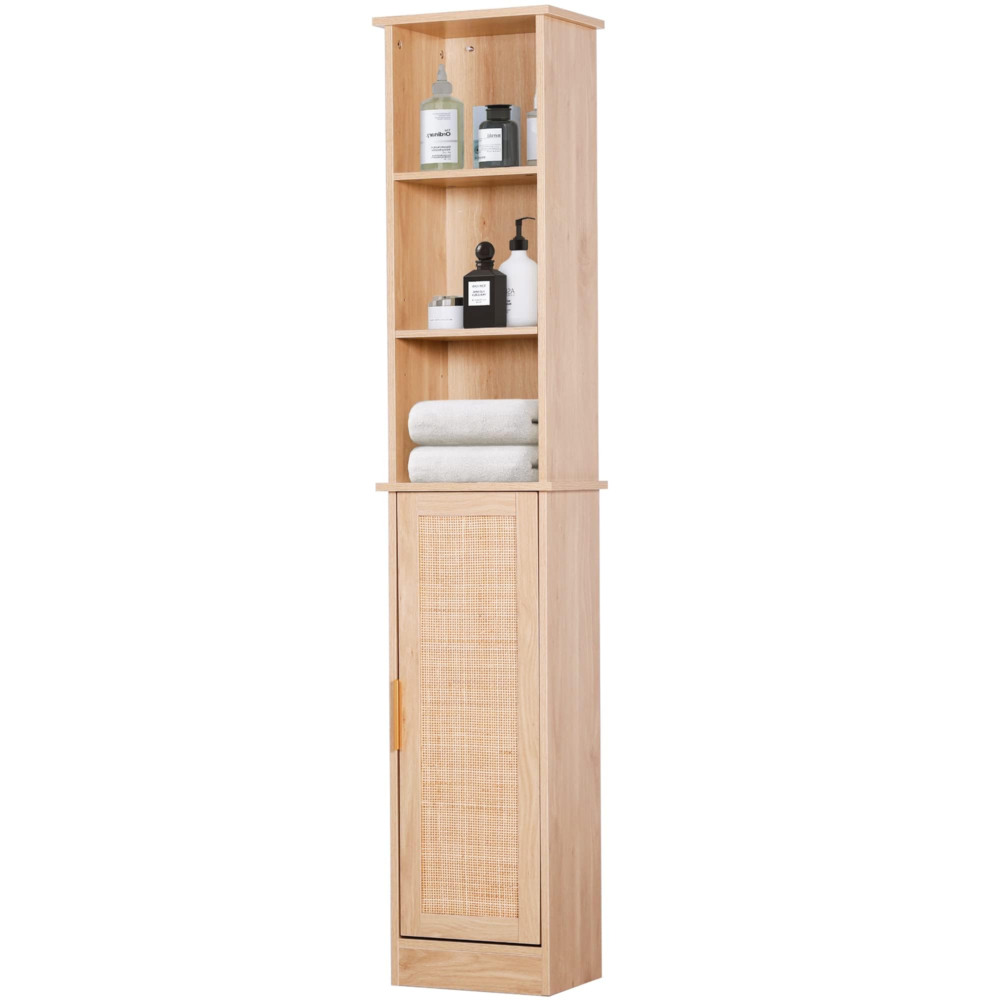 65'' Tall Bathroom Storage Cabinet Organizer Wood Slim Floor Freestanding