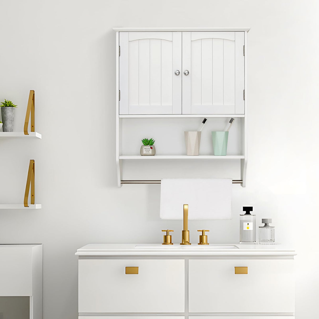 Cabinet with Adjustable Shelf & Doors, White Medicine Cabinet