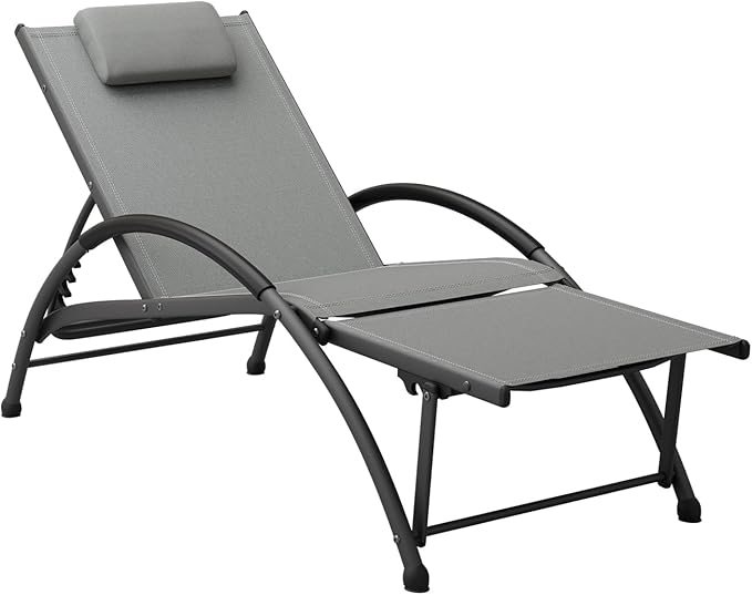 Chaise Lounge Chair Outdoor, Patio Lounge Chairs with Adjustable 5-Position Recliner
