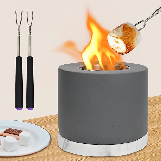 Large Rectangle Tabletop Fire Pit - Portable Bioethanol Fuel Concrete Smokeless Fire