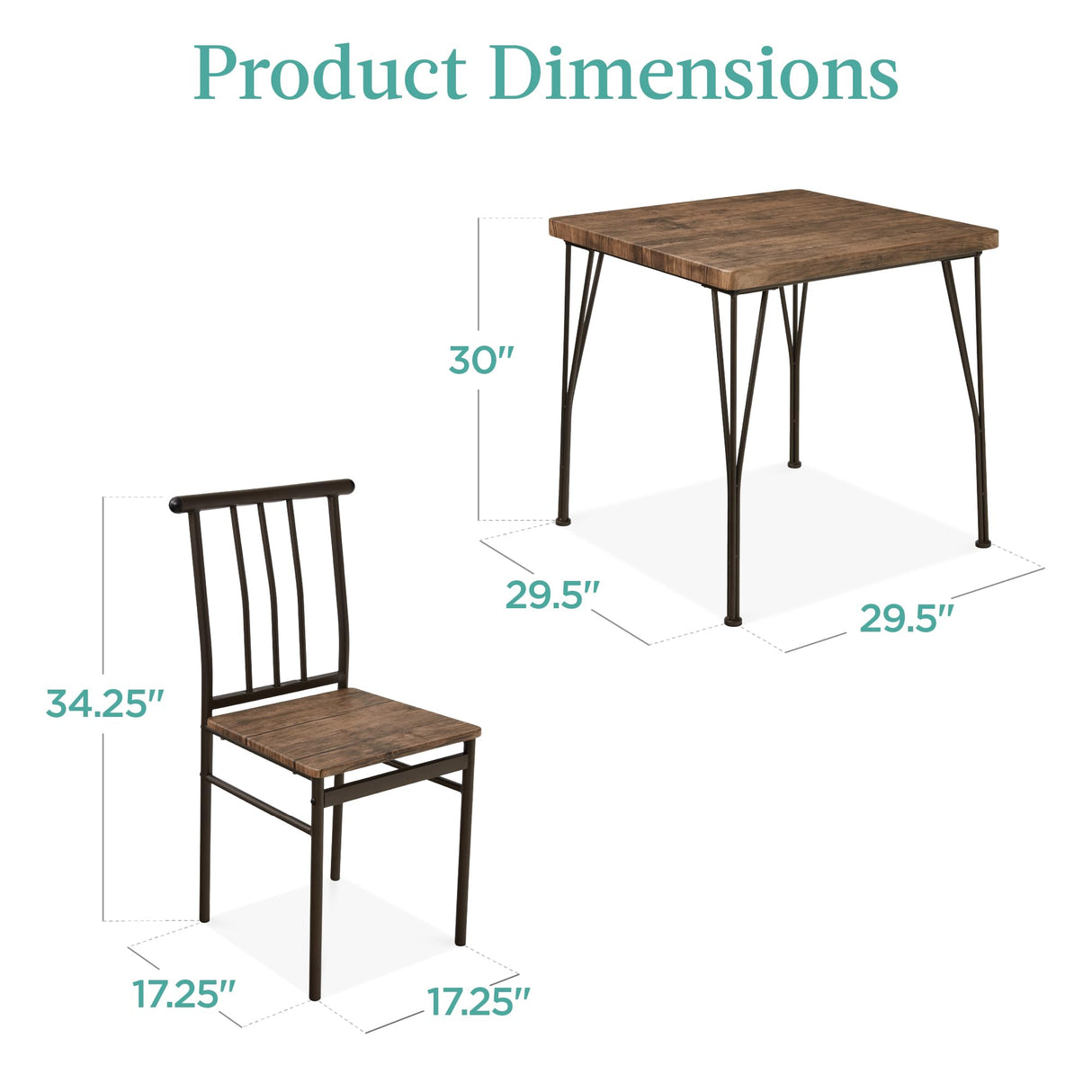 3-Piece Dining Set Modern Dining Table Set, Metal and Wood Square Dining Table