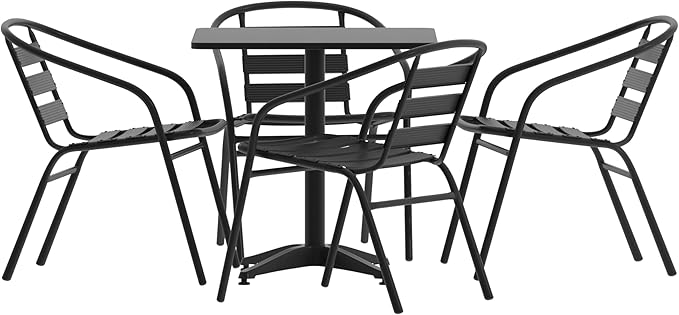 Aluminum 5-Piece Patio Dining Set with Square Table and 4 Slat Back Chairs