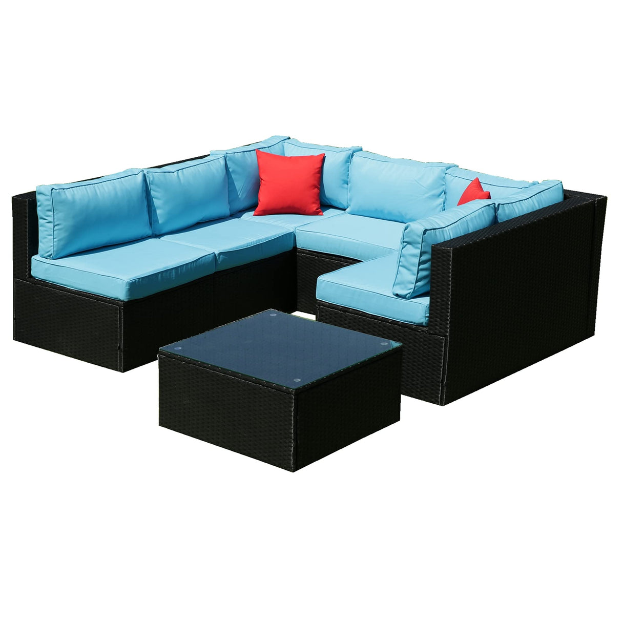 5 Pieces PE Rattan Sectional Outdoor Furniture Set with Cushions and Pillows
