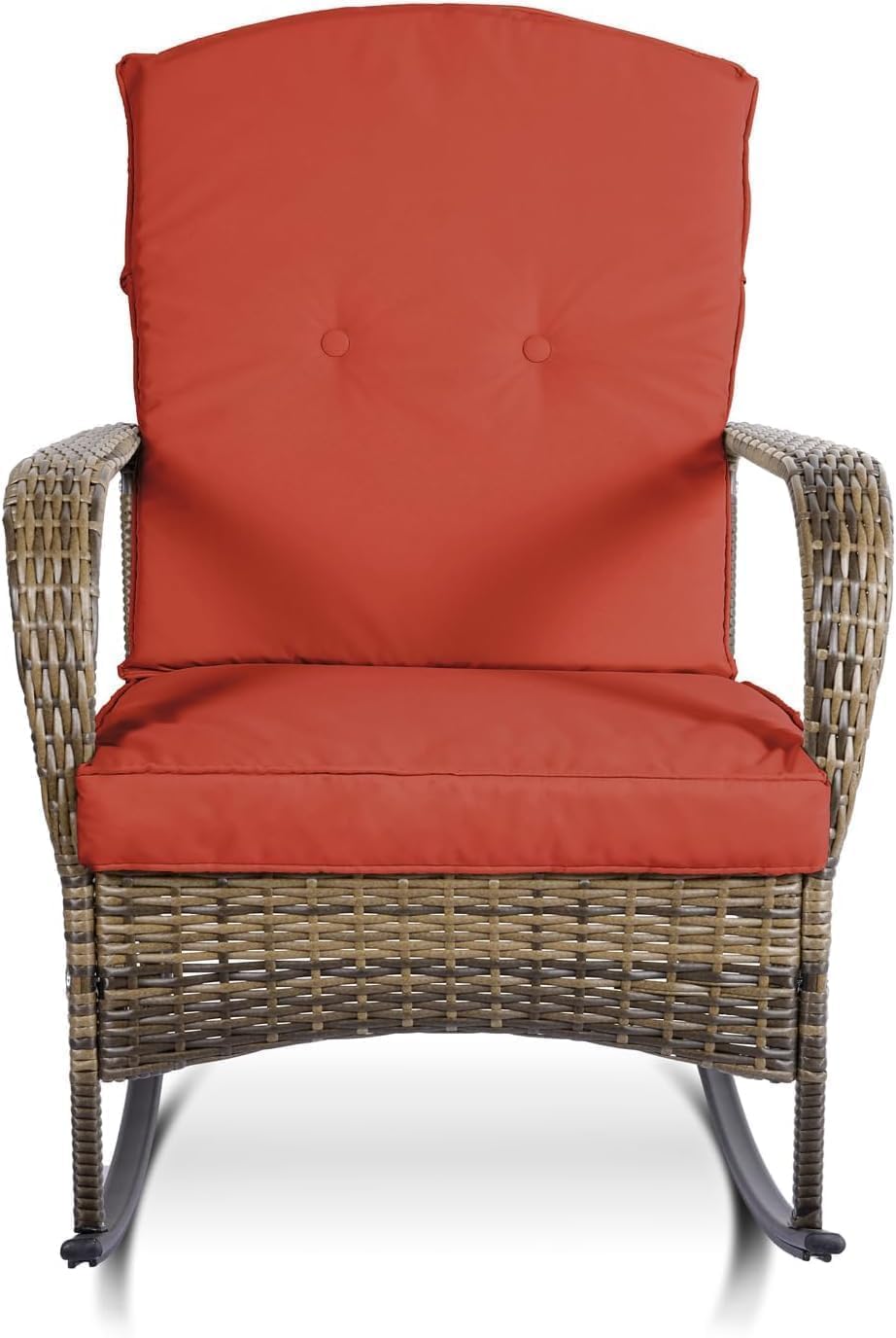 CIRMUBUY 3-Piece Outdoor Bistro Set, Patio Conversation Chair, Wicker Rocking Chair with Side Table for Porch, Garden, Poolside & Deck, Carrot