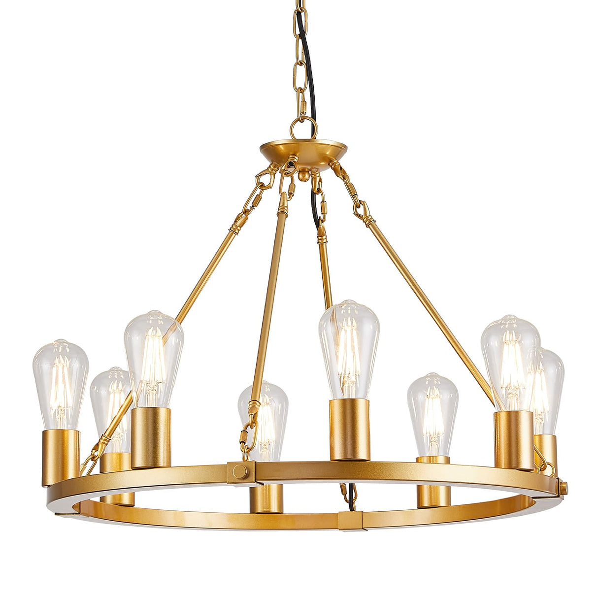 Gold Wagon Wheel Chandelier, 8 Lights Dining Room Light Fixture