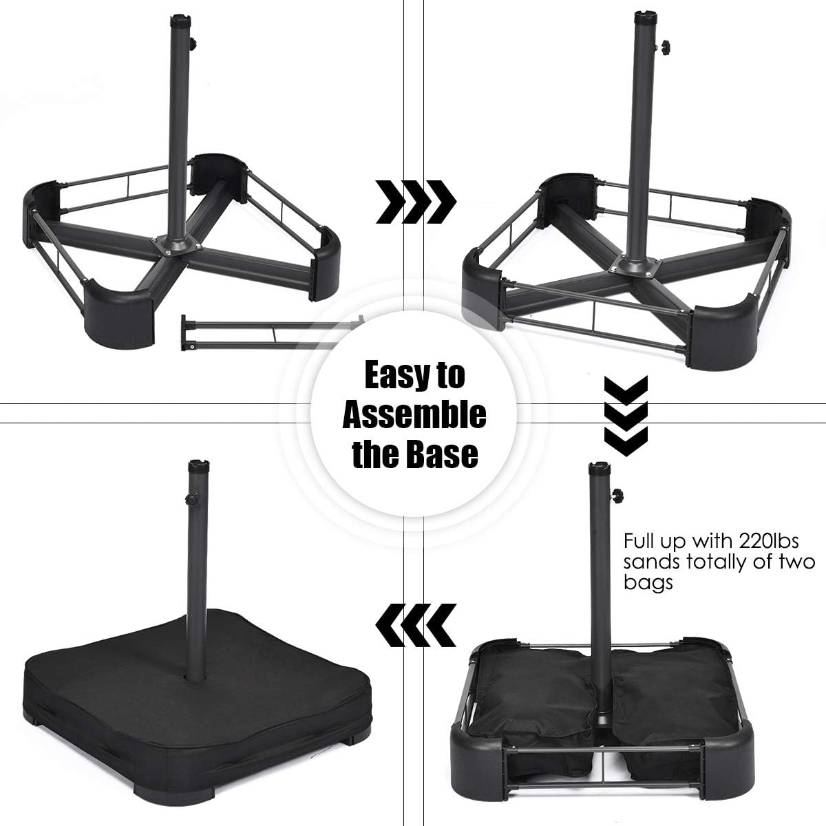 Tangkula Patio Umbrella Base, 220 lbs Heavy Duty Sand Filled Weighted Umbrella Stand with 2 Sandbags, All Weather Oxford Cover, for Poles up to 1.9 inches, for 15 ft Large Market Table Pool Umbrella