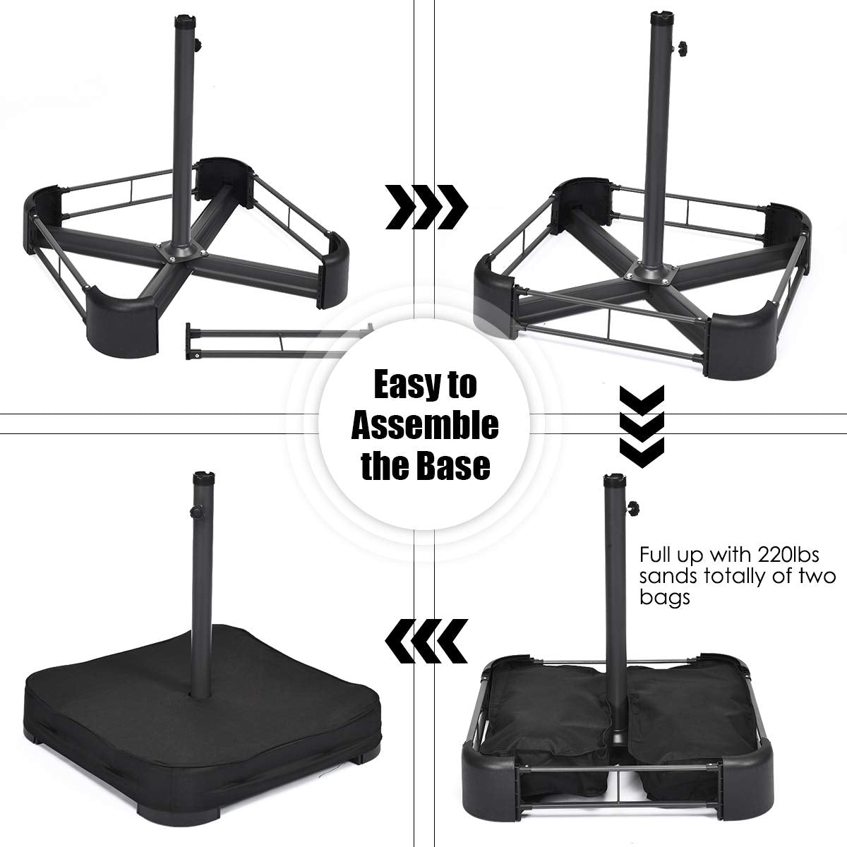 Tangkula Patio Umbrella Base, 220 lbs Heavy Duty Sand Filled Weighted Umbrella Stand with 2 Sandbags, All Weather Oxford Cover, for Poles up to 1.9 inches, for 15 ft Large Market Table Pool Umbrella