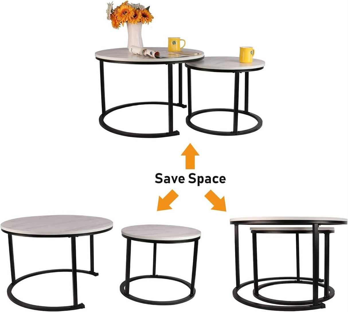 Modern Living Room Coffe Table Small Round Nesting Coffee Table 27" Wood and Metal