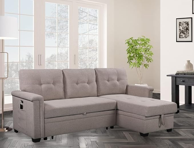 Linen Modern Sectional Sofa with Right Facing Chaise