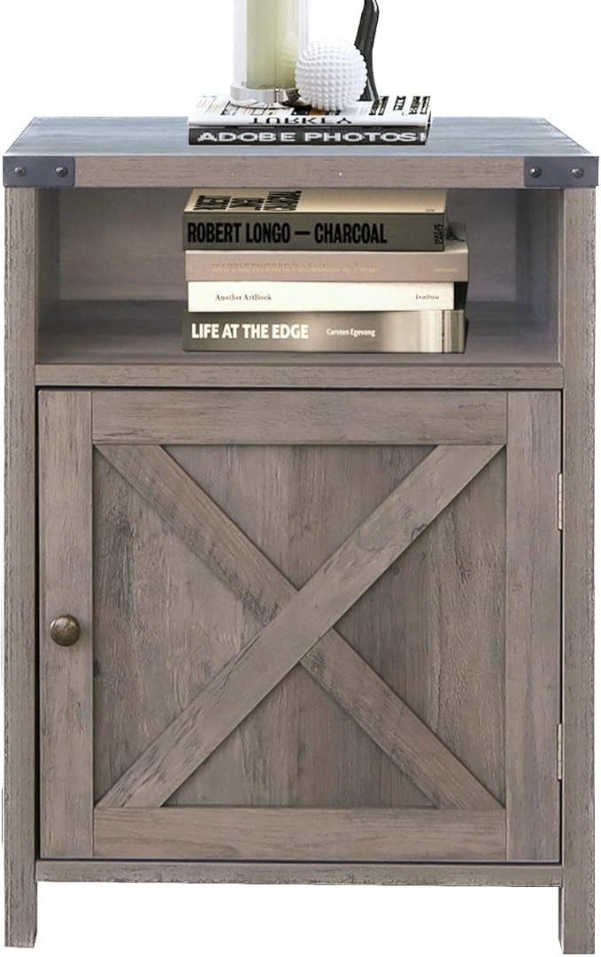 Nightstand, Farmhouse Bedside Table with Cabinet