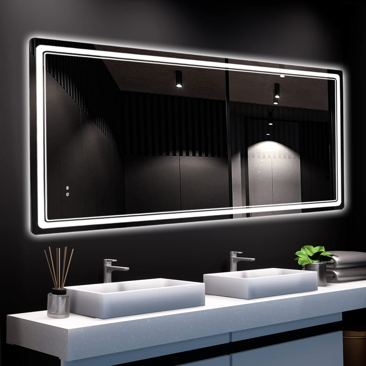 LED Bathroom Mirror 27x55 Inch with Adjustable Lighting & Anti-Fog