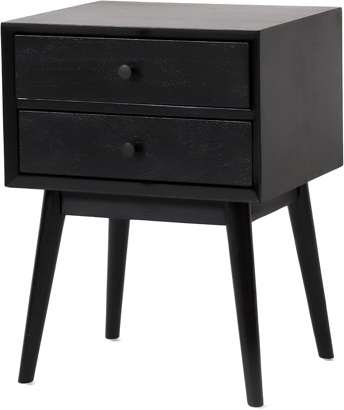 Mid-Century Acacia Wood Nightstand with 2 Drawer