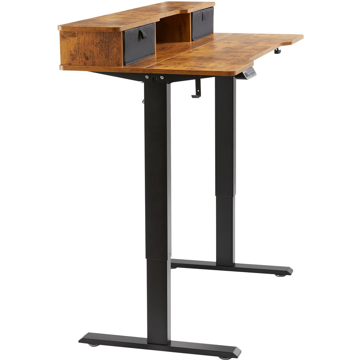Standing Desk with Shelves 47.2 x 23.6 Inch Height Adjustable Desk Dual Monitor Riser Workstation Adjustable Desk 3-Key Modes Sturdy Dual Metal Frame 180LBS Capacity for Home Office