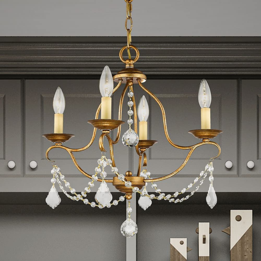 Lighting 6424-48 Chesterfield 4 Light Mini Chandelier, Antique Gold Leaf