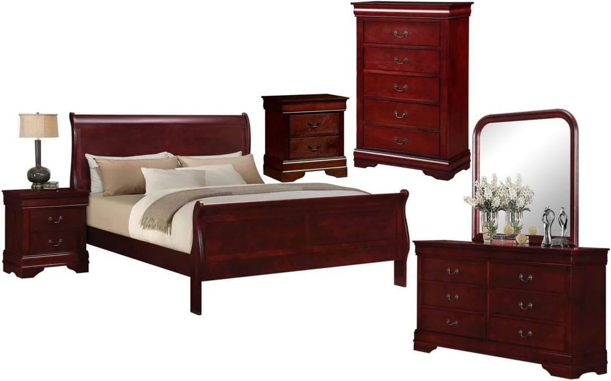 Livesay 6-Piece Cherry Wood Queen Bedroom Set with Chest, Dresser & Nightstand