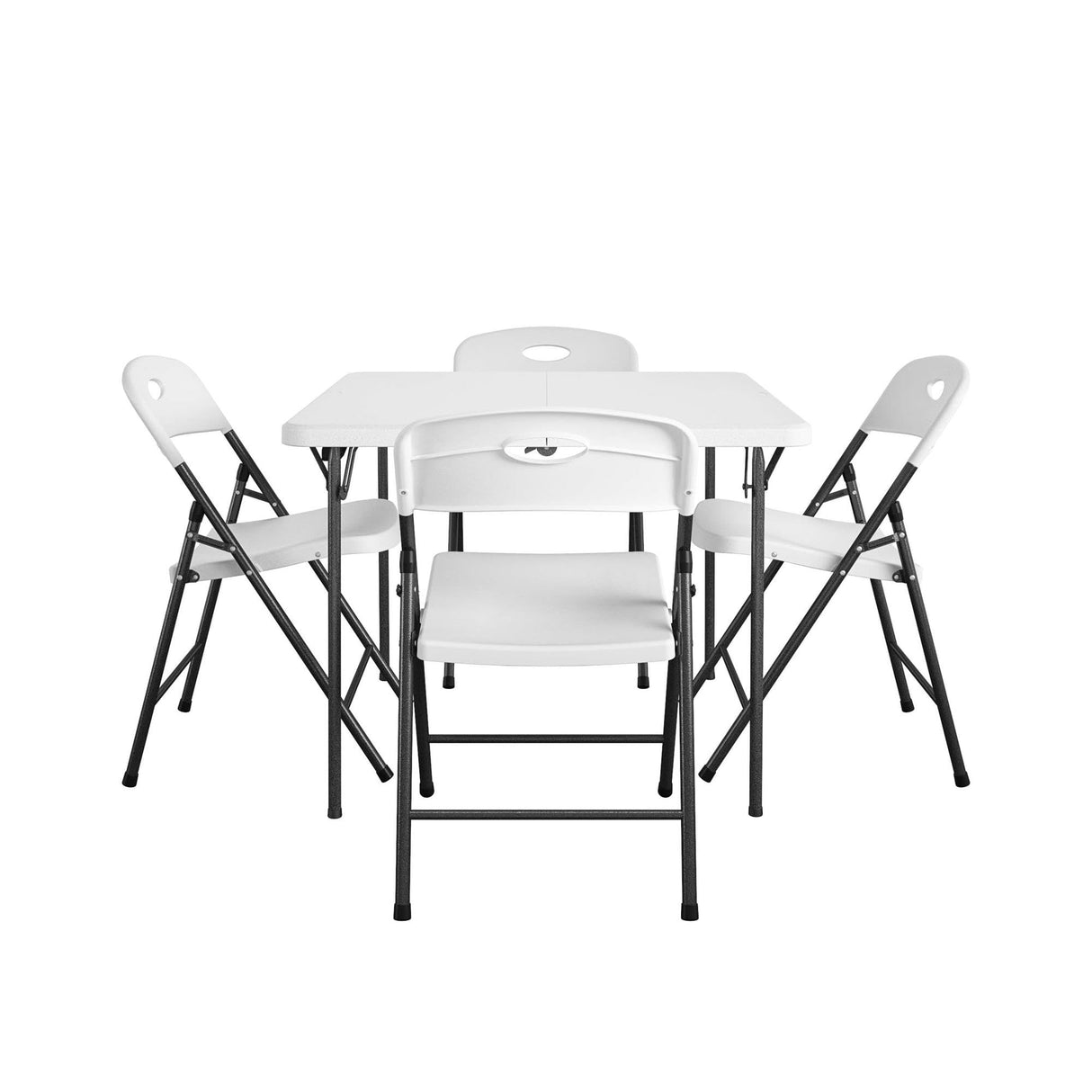 XL 5-Piece Indoor/Outdoor Dining Set w/ 36" Fold-in-Half Card Table w/Handle, White