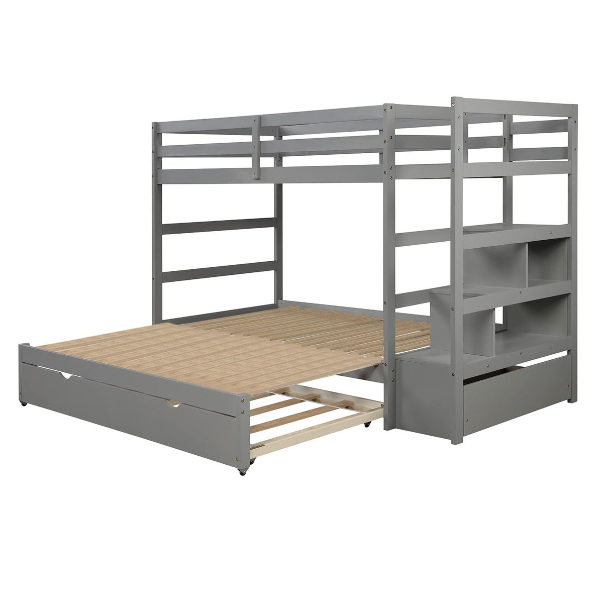 Twin Over Twin to King Extendable Bunk Bed with Stairs and Trundle