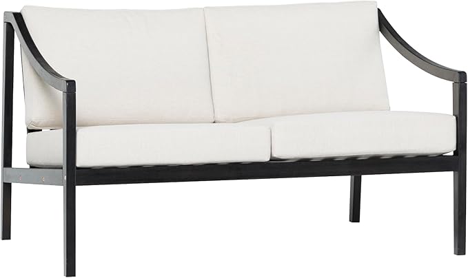 Modern Solid Wood Curved-Arm Cushioned Outdoor Loveseat, 50 Inch, Natural