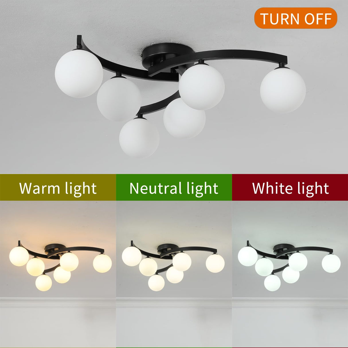 Mid Century Glass Globe Semi Flush Mount Ceiling Light - 6 Light Sputnik Chandelier