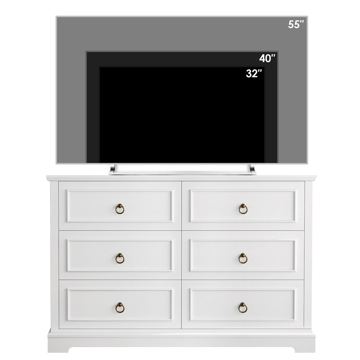 HOSTACK 6 Drawers Dresser for Bedroom, White Dressers & Chests of Drawers, 47.2" Wide Wood Double Dresser, Modern Farmhouse Storage Dressers, 6 Drawer Chest for Living Room, Entryway, Hallway