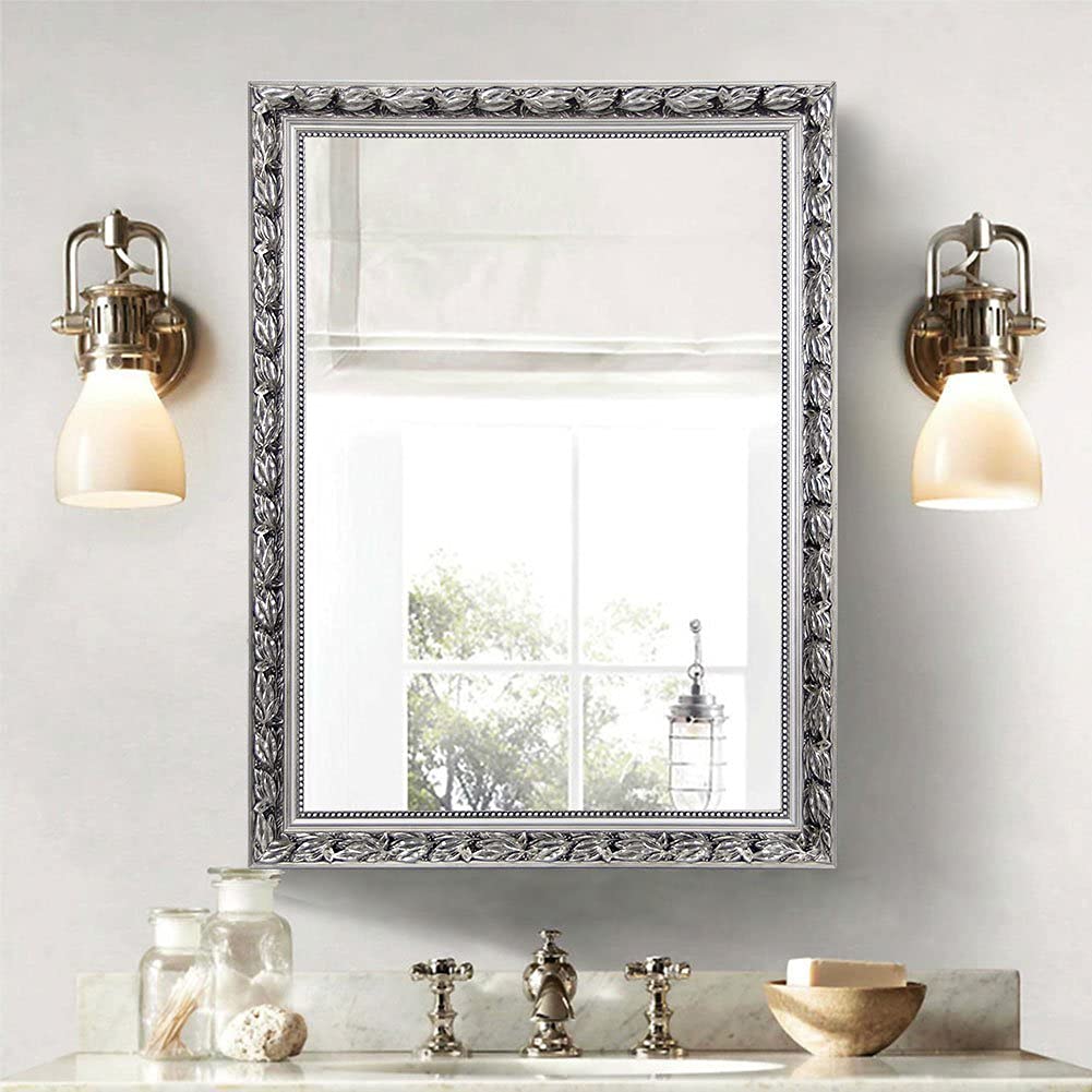 Rectangle Bathroom Wall Mirror - Silver Frame 40" x 24"
