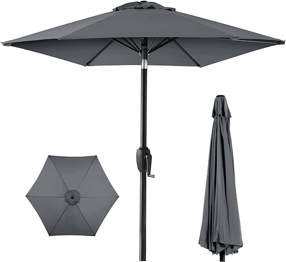 7.5ft Heavy-Duty Round Outdoor Market Table Patio Umbrella w/Steel Pole, Push Button Tilt