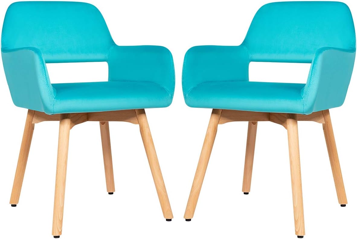 Set of 2 Velvet Dining Chairs, Modern Leisure Accent Living Room Chair w/Wood Legs