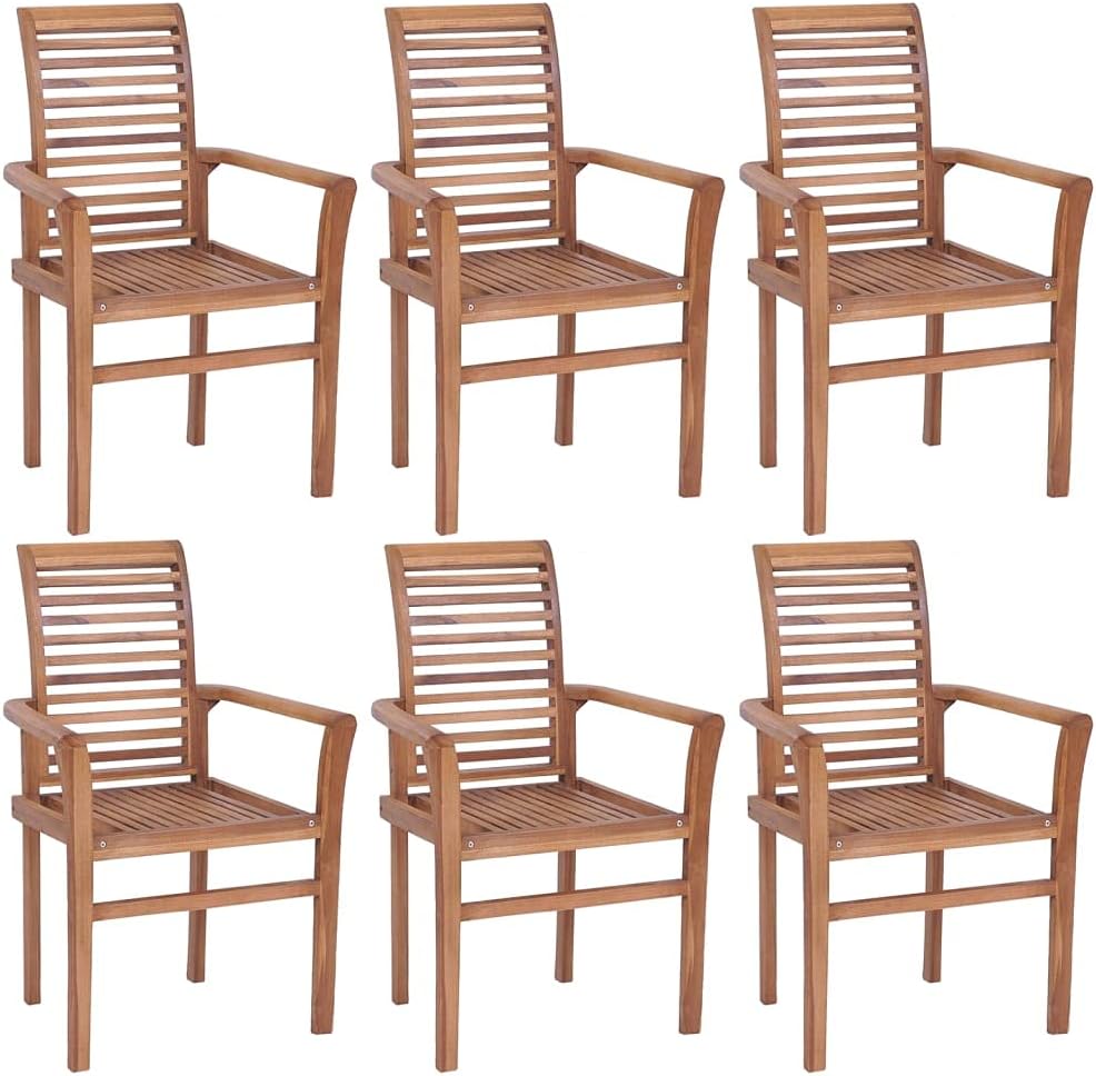 Solid Teak Wood Dining Chairs -Set of 6 | Stacking