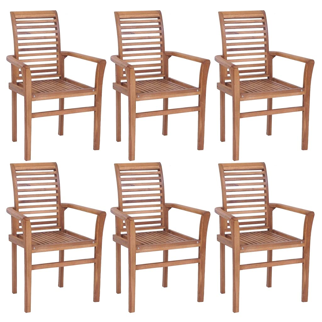 Solid Teak Wood Dining Chairs -Set of 6 | Stacking