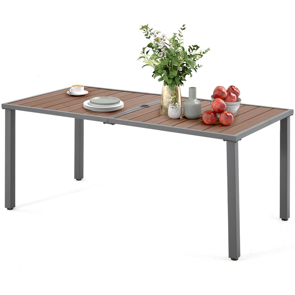 67x33 Inch Outdoor Dining Table for 6 with Umbrella Hole - Weather Resistant Metal Patio Table