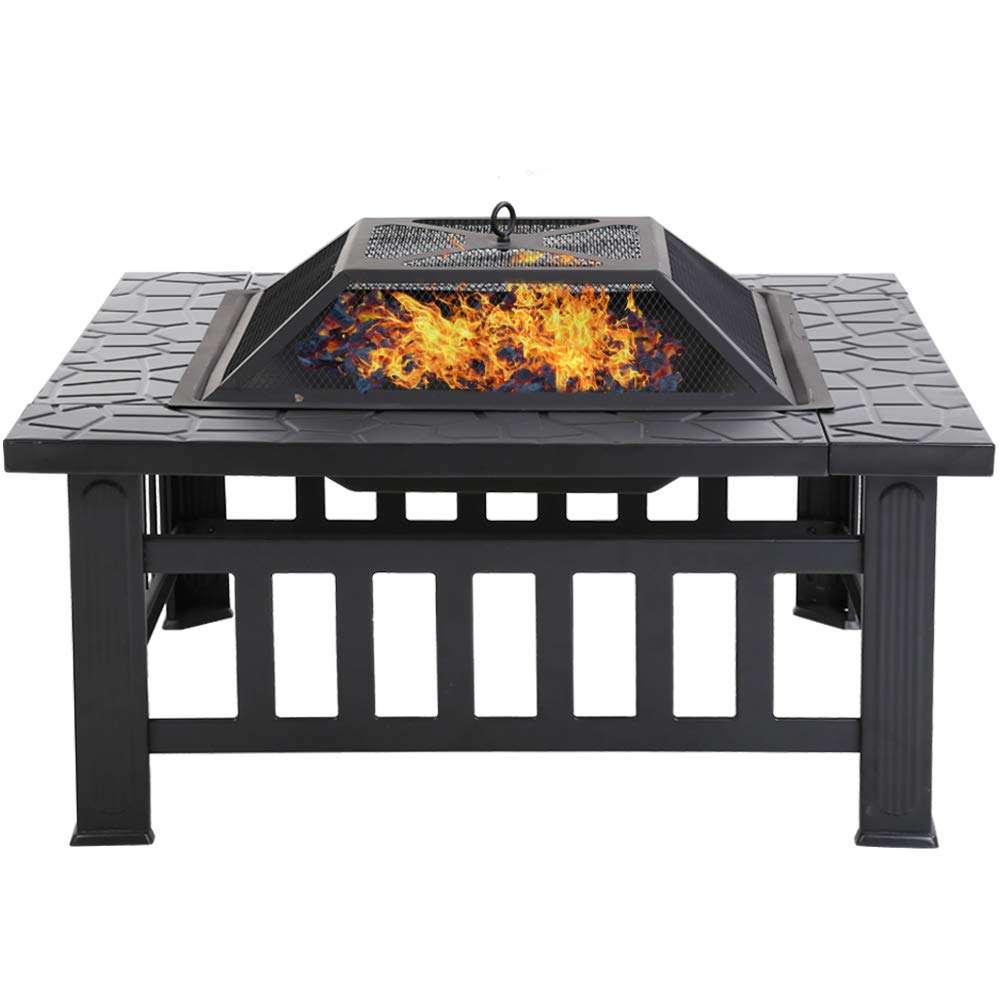 Fire Pit, 32” Outdoor Metal Fire Pit Table with Durable Steel Frame