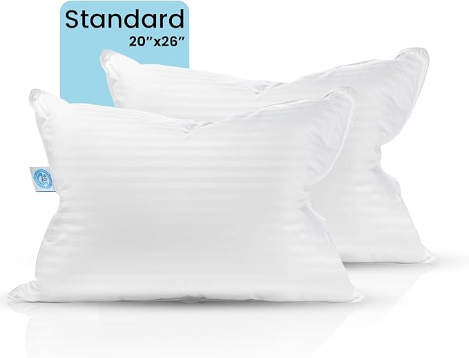 King Size 20x36 Inch Medium Support Goose Feather Down Pillows