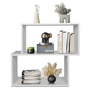 3-Tier Geometric Bookshelf White, 28’’ Tall Wood S-Shaped Display Shelves