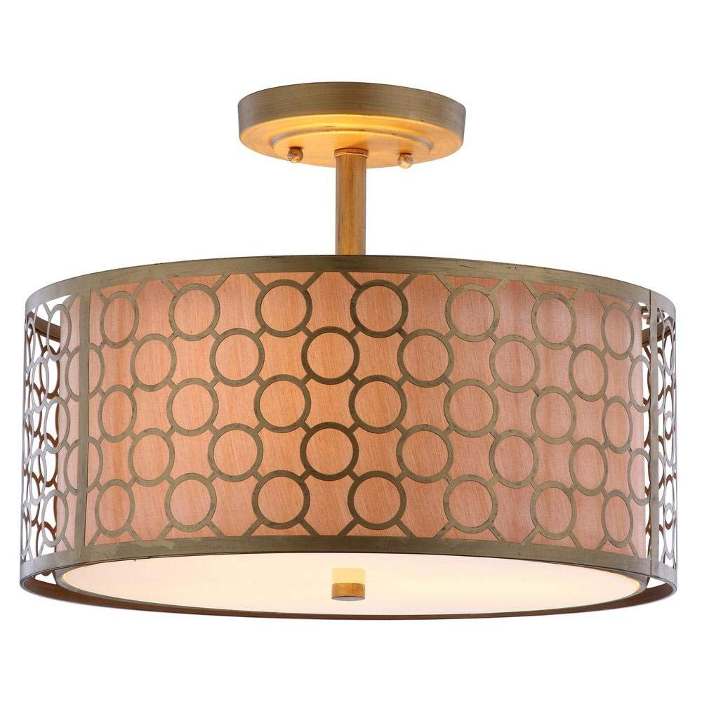 Lighting Collection Giotta Farmhouse Antique Gold 16-inch Diameter Semi Flush Mount Ceiling Light Fixture