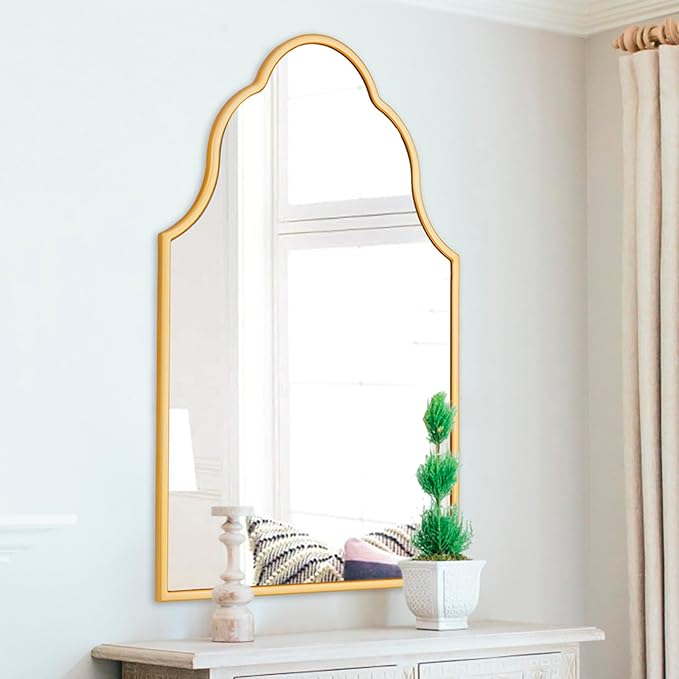 Arched Mirror for Wall, Bathroom Mirror with Wood Frame