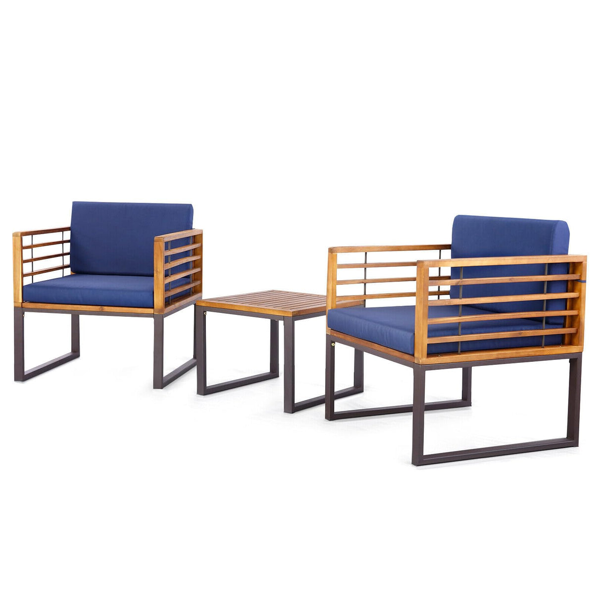 3PCS Acacia Wood Bistro Set Patio Conversation Set Outdoor Furniture Set 2 Single Sofas