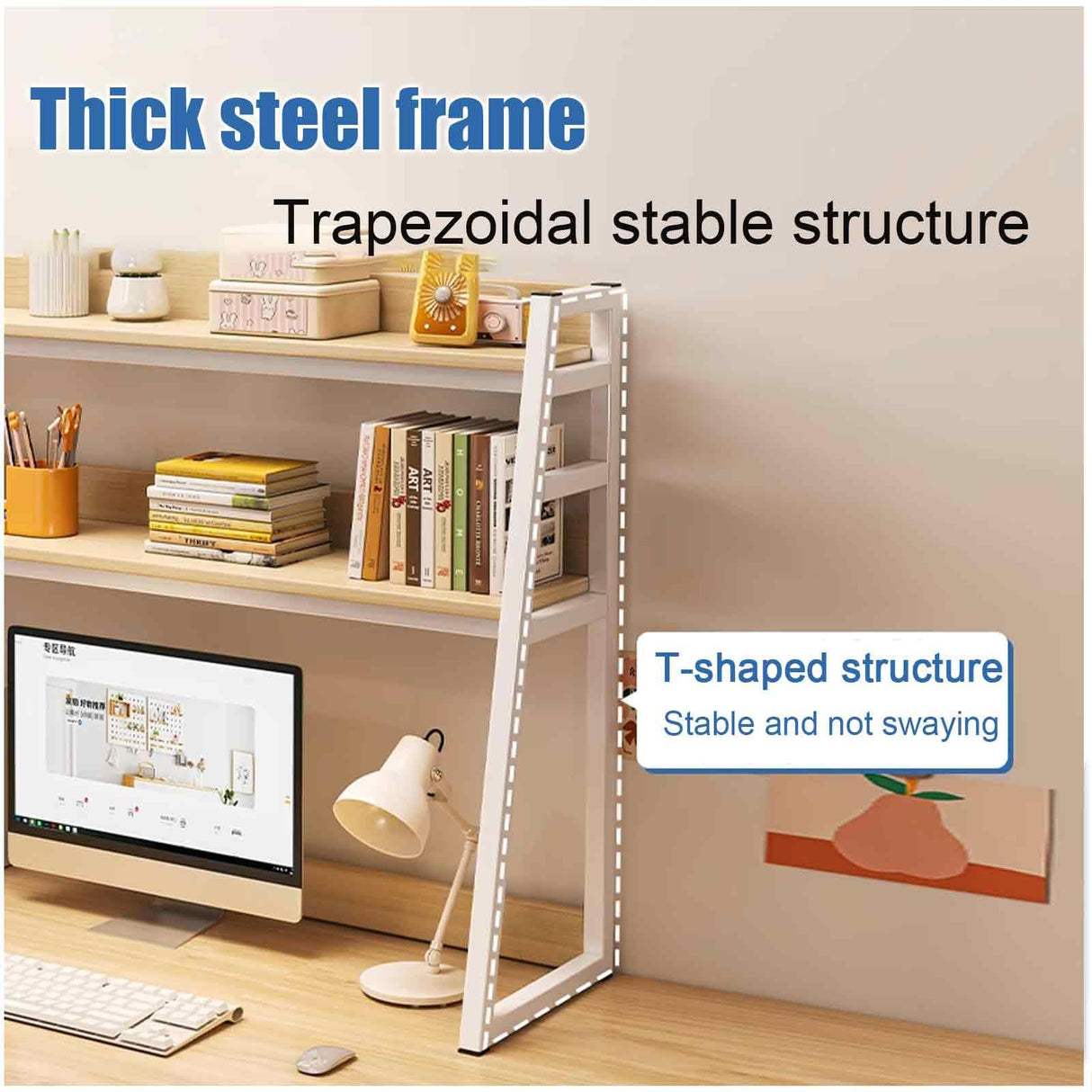 JXCAA Wall Ladder White Small Computer Desk Tall Bookcase Bookshelf Storage, Desktop Bookshelf Organizer, Thickened Steel Frame, with Installation Tools, 3 Layers, 55 X 32 X 90 Cm