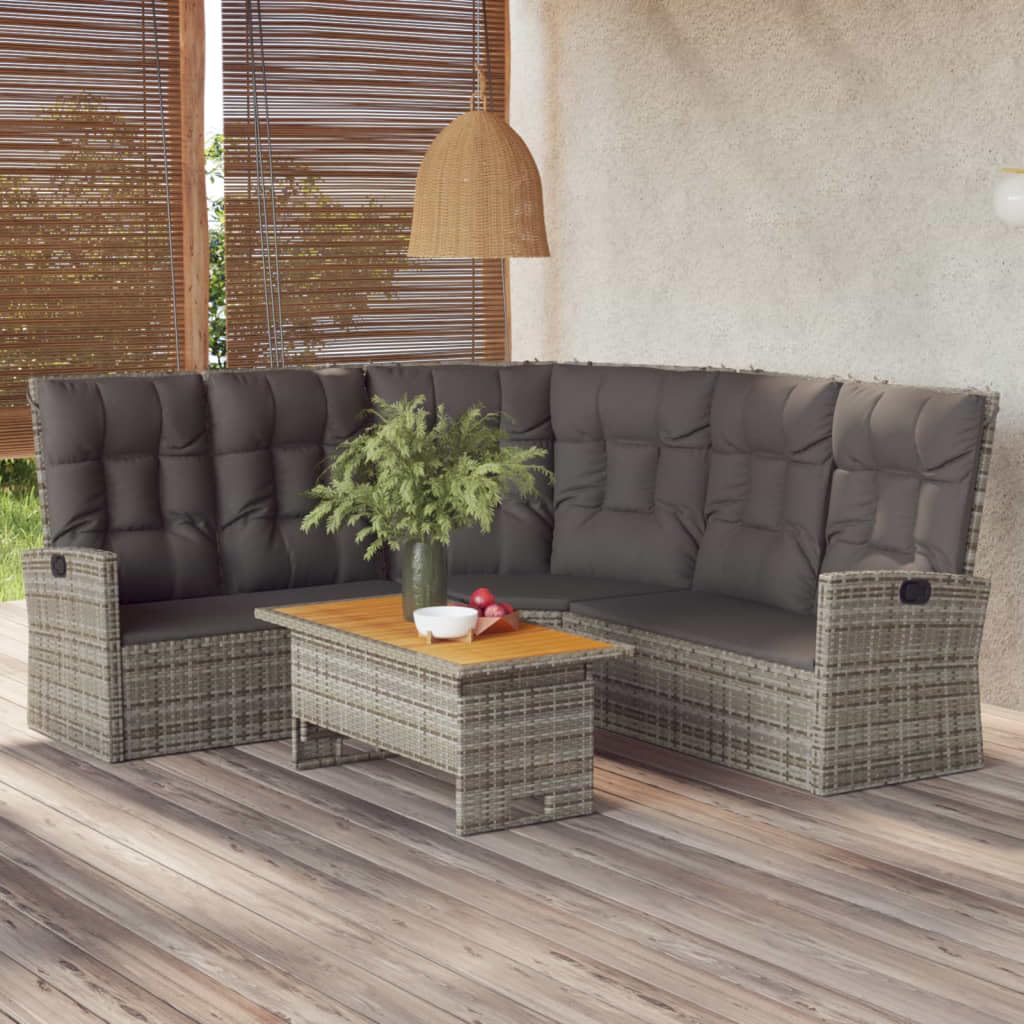 2 Piece Patio Lounge Set, Grey Poly Rattan with Cushions - Durable