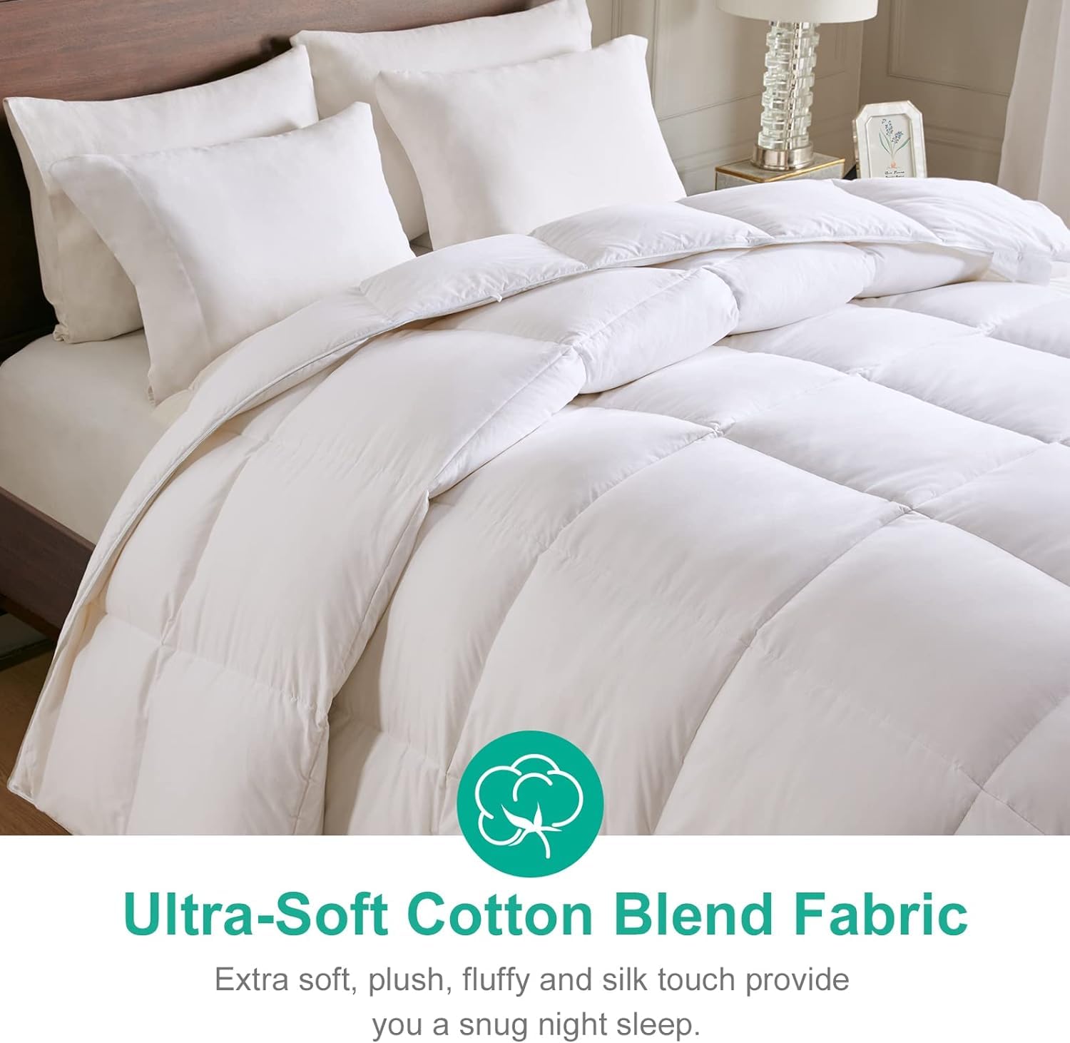 APSMILE All Season Goose Feather Down Comforter Queen Size - Ultra-Soft 750 Fill-Power Hotel Collection Duvet Insert Fluffy Medium Warm Quilt Comforter with Corner Tabs(90x90, White)