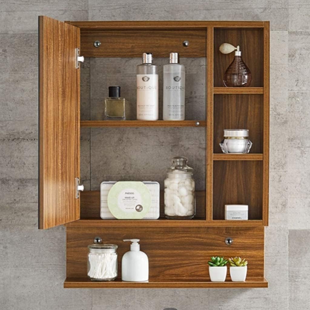 Bathroom Wall Mounted Cabinet, Storage Organizer Multi-Layer Solid Wood Mirror Cabinet