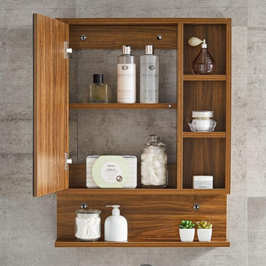 Bathroom Wall Mounted Cabinet, Storage Organizer Multi-Layer Solid Wood Mirror Cabinet