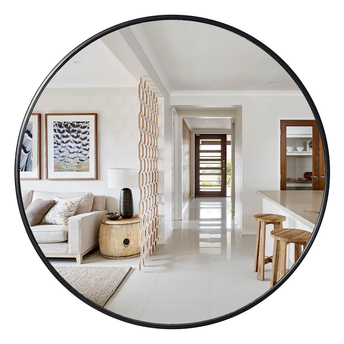 Large Round Mirror - 48 Inch Black Metal Frame Modern Vanity Mirror for Bathroom