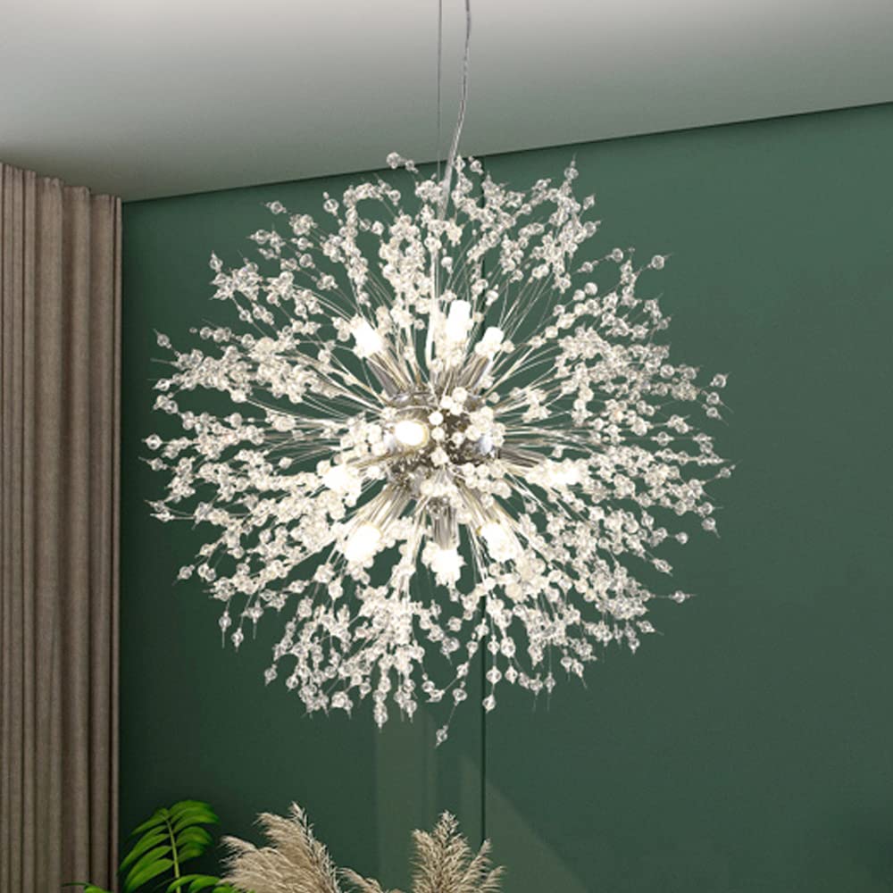 Crystal Chandelier, 9-Light Chrome Personalized Dandelion Ceiling Light