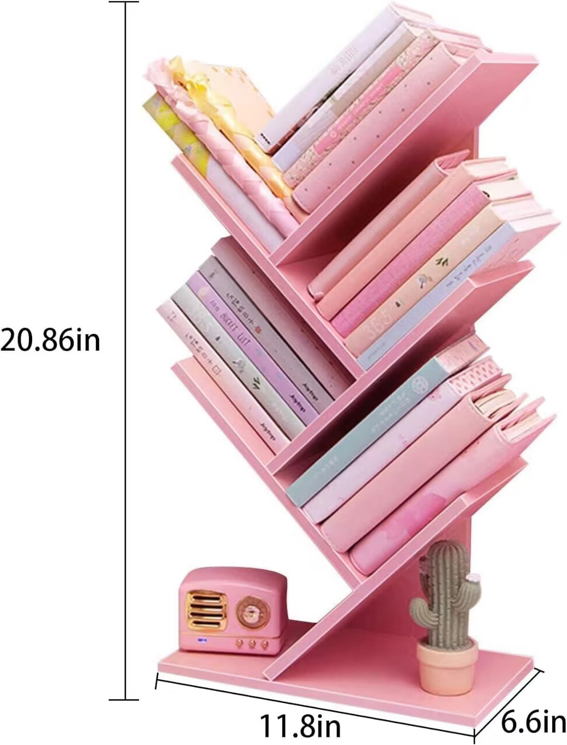 Tree Bookshelf,4-Layer Floor Standing,The Desktop Bookshelf Can Hold Books,Magazines,CDs and Photo Albums,Office Storage Rack,Pink