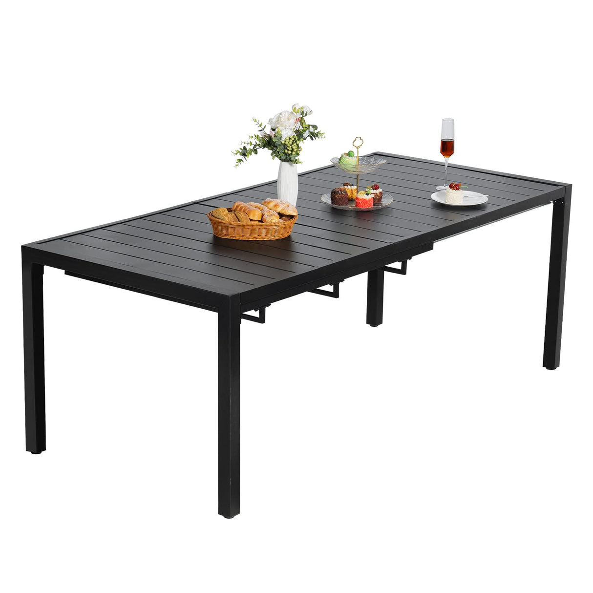 Expandable Patio Dining Tables 6-8 Person, Metal Outdoor Table for Lawn Garden Bistro Rectangular Table.