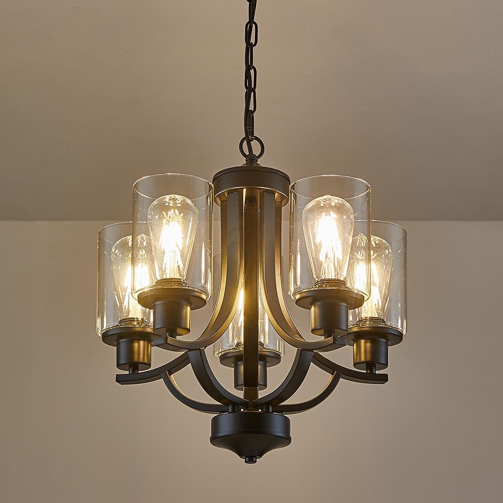 5-Light Dining Room Chandelier,Modern Small Chandeliers Black Rustic Metal
