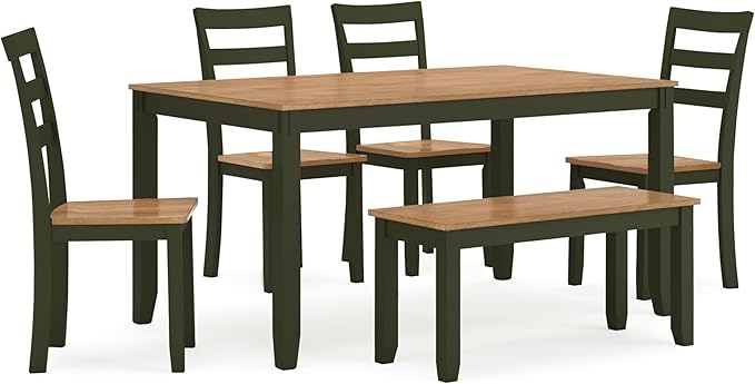 Ashley Gesthaven Casual Dining Table with 4 Chairs and Bench, Set of 6, Light Brown & Dark