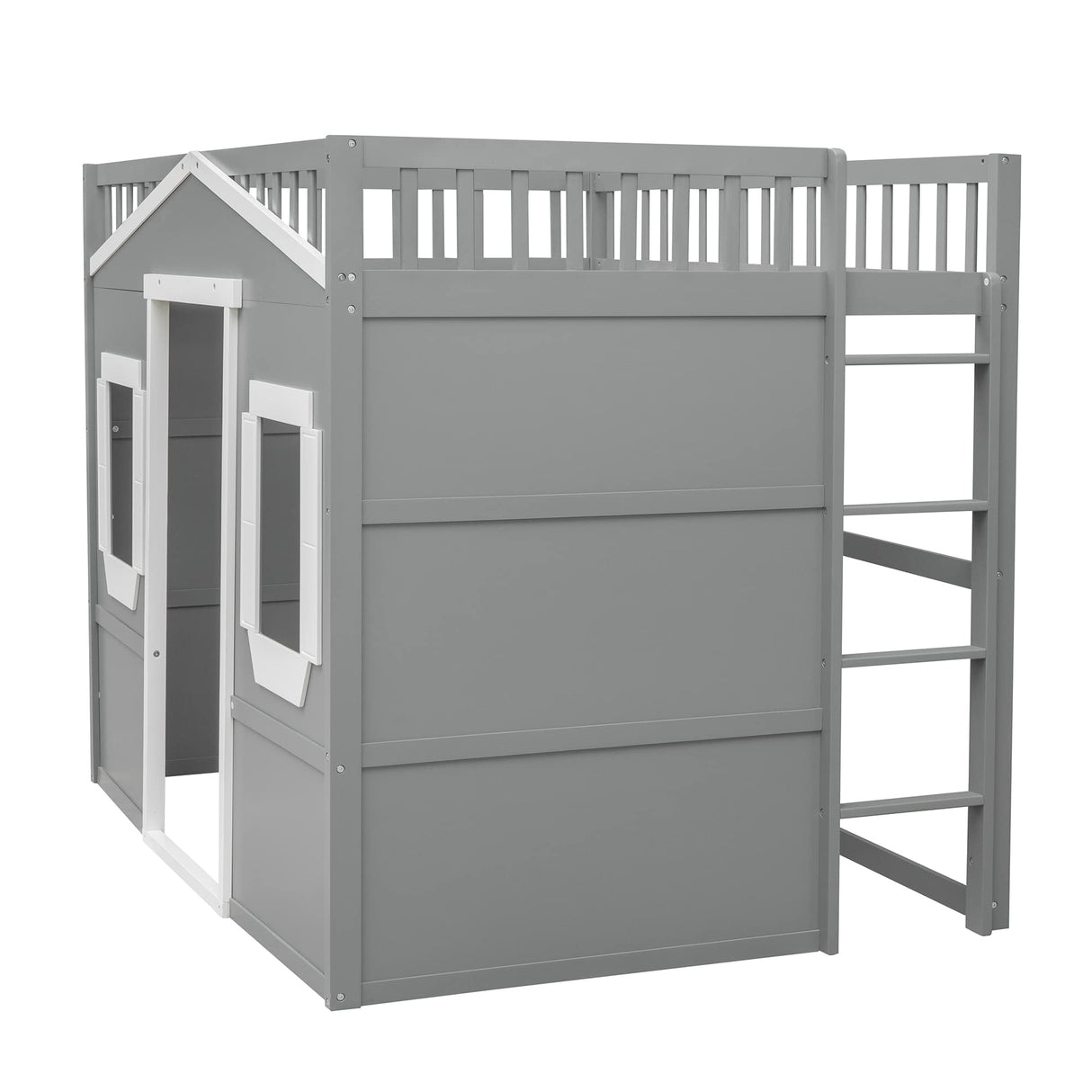 House Loft Bed Full Size Kids Playhouse Bed, Solid Wood Loft Bed Frame with Window