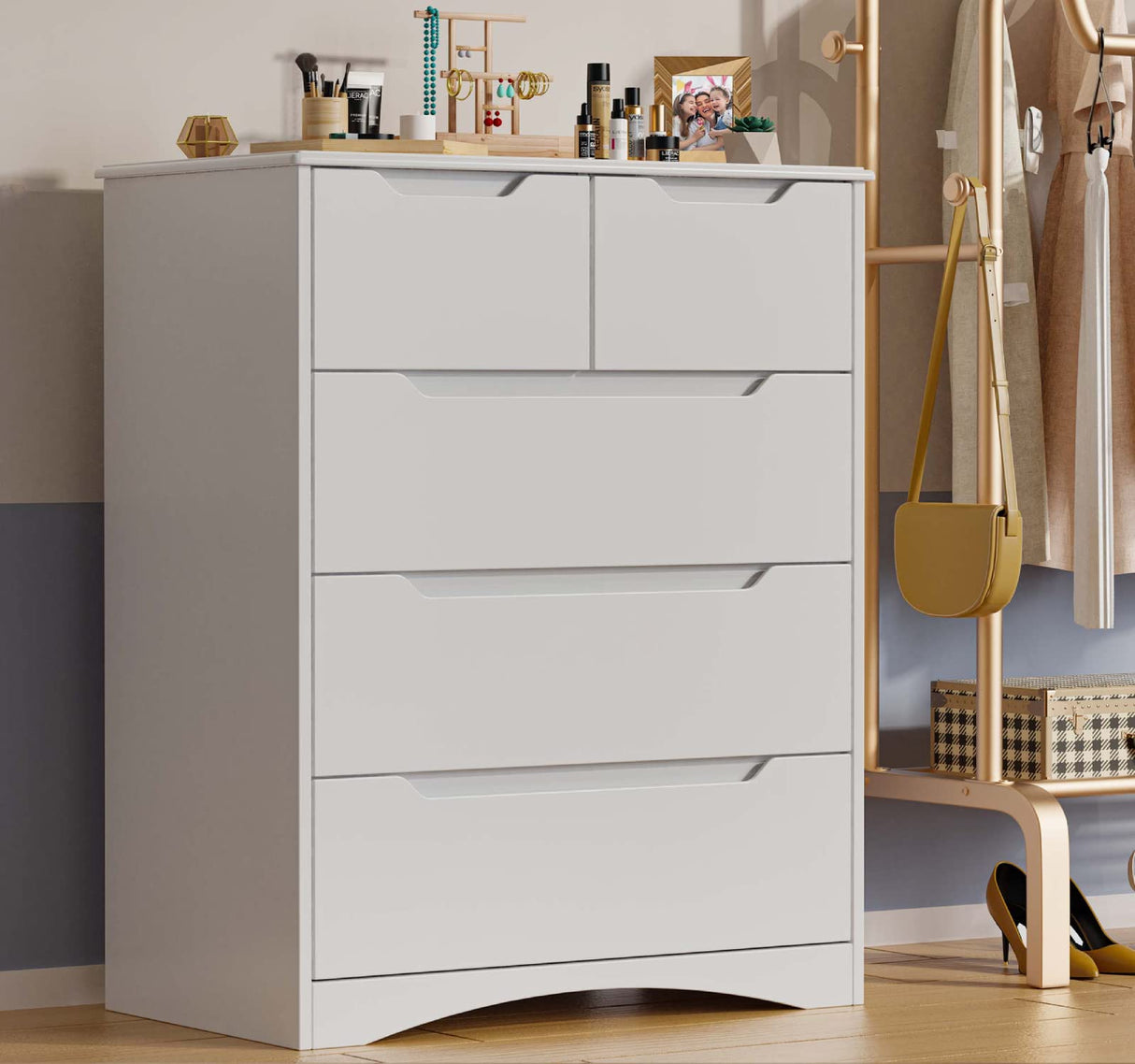 5 Drawers Chest, White Dresser for Bedroom with Large Storage Capacity